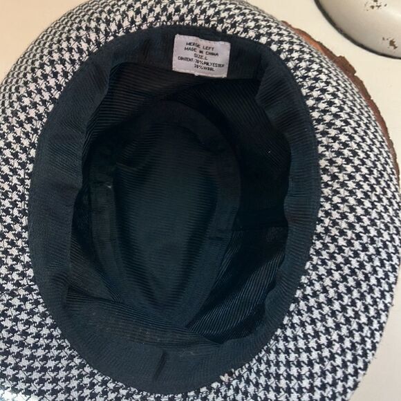 MERGE LEFT Black Houndstooth Wool Blend Fedora Hat - Picture 6 of 10